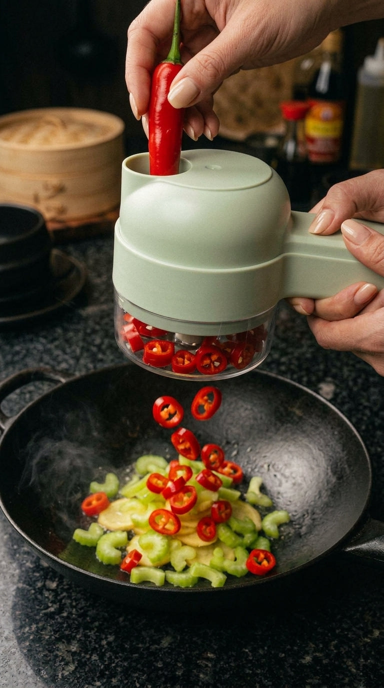Pluch' 4-en-1 — Coupe-Légumes & Hachoir Sans Fil
